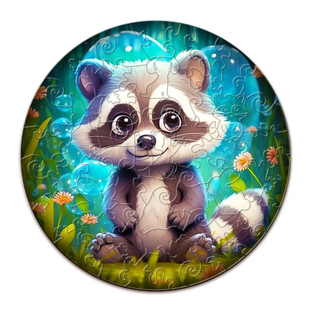 Children Wooden Jigsaw Puzzle-Cute Raccoon