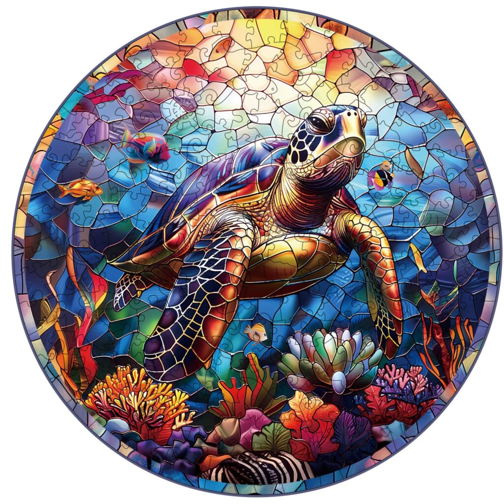 Wooden Jigsaw Puzzle – Stained glass turtle