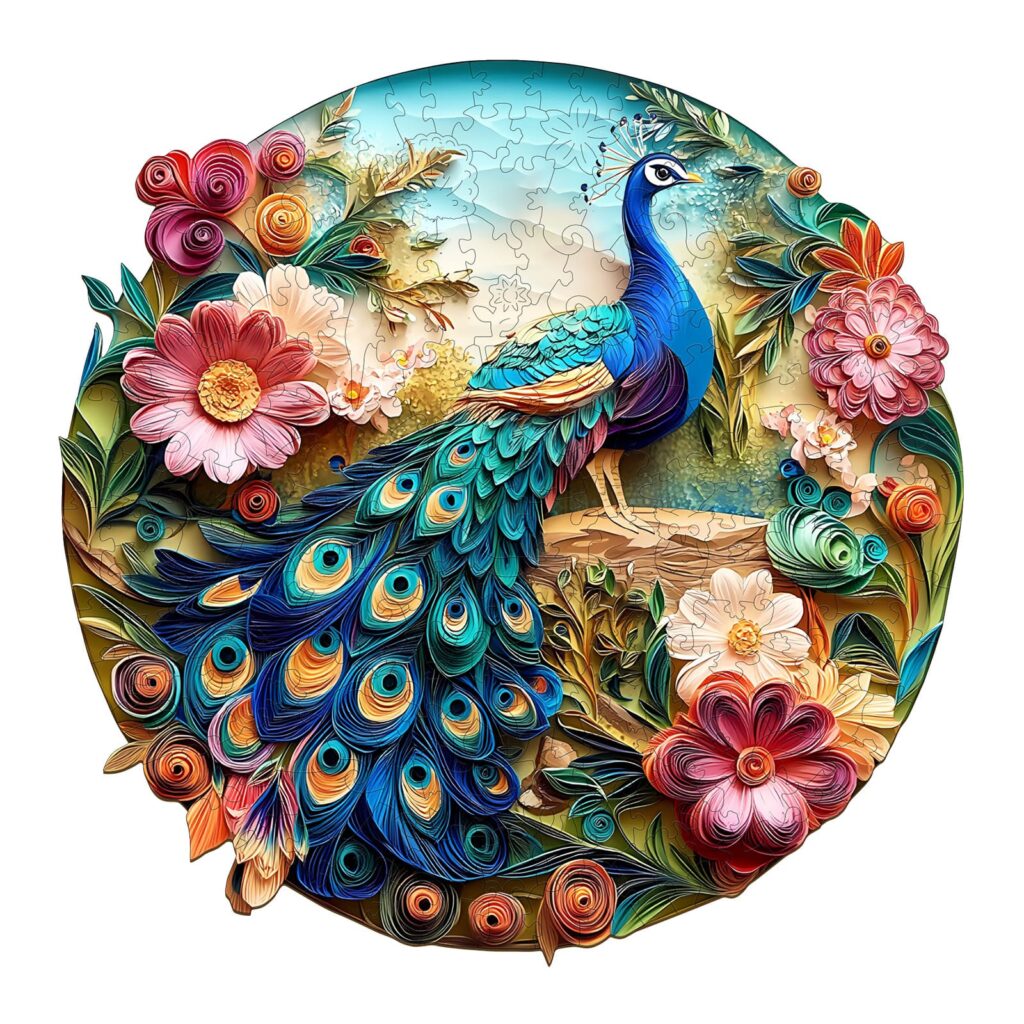 Wooden Jigsaw Puzzle – Colorful Peacock